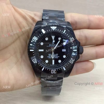 Replica Rolex DEEPSEA Black Steel Watch Black Case / Black Dial 